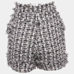 Pre Owned Balmain Blue Tweed High Waisted Shorts M/Waist 28"