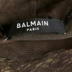 Pre Owned توب بالمان مطبوع رسائل حب بيج شبكي مرن شفاف مقاس صغير