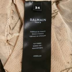 Pre Owned توب بالمان مطبوع رسائل حب بيج شبكي مرن شفاف مقاس صغير