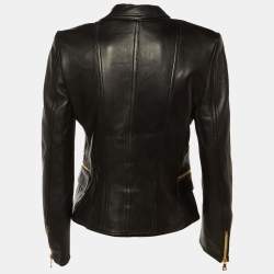 مملوكة مسبقًا Balmain Black Leather Biker Jacket M