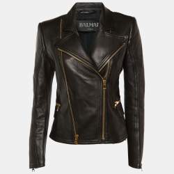 مملوكة مسبقًا Balmain Black Leather Biker Jacket M