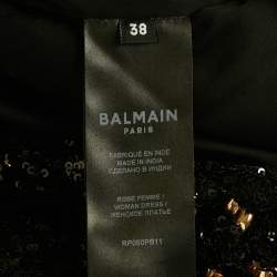 Pre Owned فستان ماكسي بالمان  أسود بتفاصيل سلسلة برقبة هالتر ترتر بمقاس متوسط - ميديم