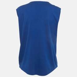 مملوكة مسبقًا بلوزة بالمان قطنية زرقاء بطبعة شعار بدون أكمام مقاس متوسط