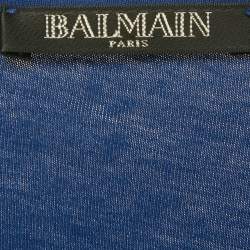 مملوكة مسبقًا بلوزة بالمان قطنية زرقاء بطبعة شعار بدون أكمام مقاس متوسط