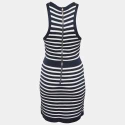 مملوكة مسبقًا Balmain Navy Blue / White Striped Knit Short Dress M