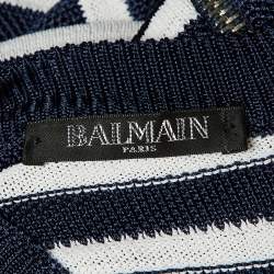 مملوكة مسبقًا Balmain Navy Blue / White Striped Knit Short Dress M