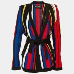 Pre Owned Balmain Multicolor Striped Knit Open Front Cardigan M