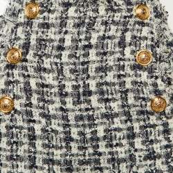 مملوكة مسبقًا Balmain Navy Blue /White Tweed Frayed Hem Shorts M