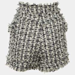 مملوكة مسبقًا Balmain Navy Blue /White Tweed Frayed Hem Shorts M