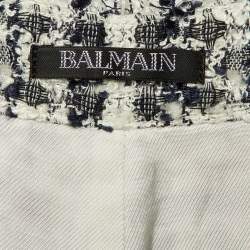 مملوكة مسبقًا Balmain Navy Blue /White Tweed Frayed Hem Shorts M