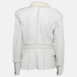 Pre Owned Balmain Light Blue Lambskin Real Fur Double Breasted Coat M