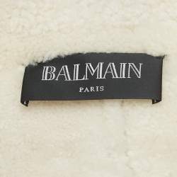 Pre Owned Balmain Light Blue Lambskin Real Fur Double Breasted Coat M