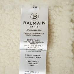 Pre Owned Balmain Light Blue Lambskin Real Fur Double Breasted Coat M