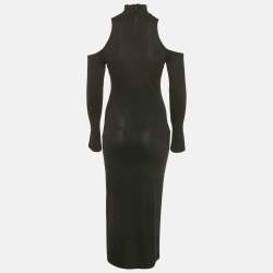 Pre Owned Balmain Black Wool Knit Cold-Shoulder Maxi Dress M