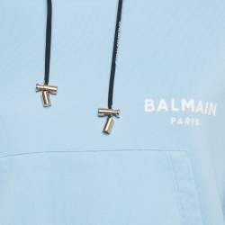 مملوكة مسبقًا سويت شيرت بالمين بغطاء رأس قطن أزرق بطباعة شعار مقاس كبير - لارج