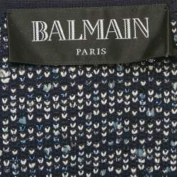 Pre Owned Balmain Blue Tweed Fringed Cropped Jacket M