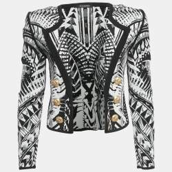 مملوكة مسبقًا Balmain Monochrome Folkloric Patterned Jacquard Open Front Blazer M
