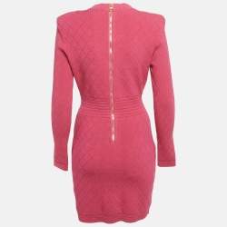 Pre Owned Balmain Pink Jacquard Knit Button Detail Mini Dress M