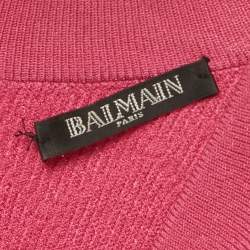 Pre Owned Balmain Pink Jacquard Knit Button Detail Mini Dress M