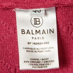 Pre Owned Balmain Pink Jacquard Knit Button Detail Mini Dress M