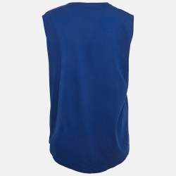 Pre Owned توب بالمان قطن طباعة شعار أزرق بتفاصيل أزرار على الكتف مقاس كبير