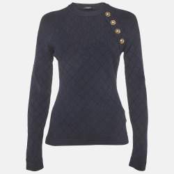 Pre Owned Balmain Navy Blue Stretch Knit Sweatshirt M