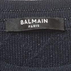 Pre Owned Balmain Navy Blue Stretch Knit Sweatshirt M