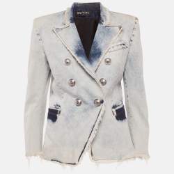 مملوكة مسبقًا Balmain Blue Washed Denim Double Breasted Jacket M
