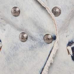 مملوكة مسبقًا Balmain Blue Washed Denim Double Breasted Jacket M