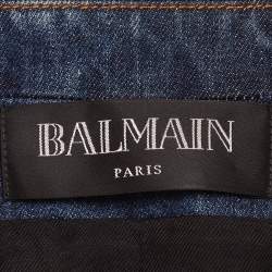 مملوكة مسبقًا Balmain Blue Washed Denim Double Breasted Jacket M