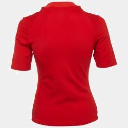 Pre Owned Balmain Red Logo Embroidered Jersey Top M
