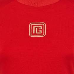 Pre Owned Balmain Red Logo Embroidered Jersey Top M
