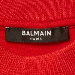 Pre Owned Balmain Red Logo Embroidered Jersey Top M