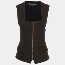 مملوكة مسبقًا Balmain Black Silk Blend Pocket Detail Sleeveless Jacket M