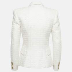 Pre Owned Balmain Off-White Tweed Double Breasted Blazer S