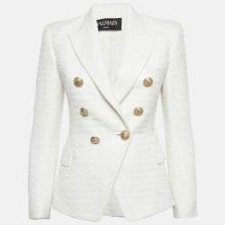 مملوكة مسبقًا جاكيت بلمّان توبيد أبيض مكسوم بثنائي مع أزرار مقاس صغير