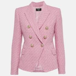 Pre Owned Balmain Pink Tweed Double Breasted Blazer M