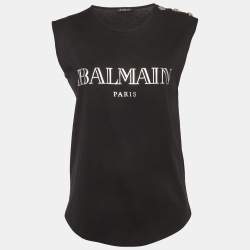 Pre Owned Balmain Black Logo Print Jersey Tank Top M