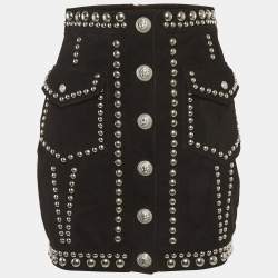 Pre Owned Balmain Black Studded Suede Mini Skirt S