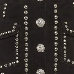 Pre Owned تنورة بالمين مبرشمة من جلد الغزال أسود قصيرة مقاس صغير (سمول)