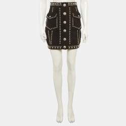 Pre Owned تنورة بالمين مبرشمة من جلد الغزال أسود قصيرة مقاس صغير (سمول)