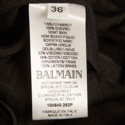 Pre Owned تنورة بالمين مبرشمة من جلد الغزال أسود قصيرة مقاس صغير (سمول)