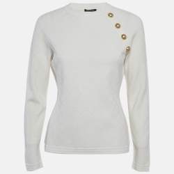 Pre Owned بلوفر بالمان أبيض منسوج محكم مقاس كبير