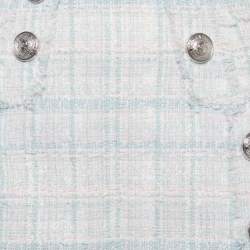 مملوكة مسبقًا Balmain Sky Blue/Pink Tweed Button Detail High-Waist Skirt M