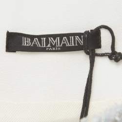 مملوكة مسبقًا Balmain Sky Blue/Pink Tweed Button Detail High-Waist Skirt M