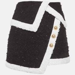 Pre Owned تنورة ميني بلمان صوف أسود غير متماثلة مقاس كبير (لارج)