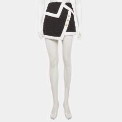 Pre Owned Balmain Black Tweed Asymmetric Mini Skirt L