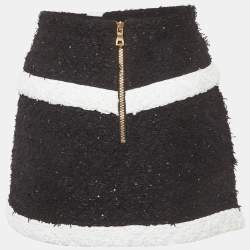 Pre Owned Balmain Black Tweed Asymmetric Mini Skirt L