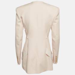 Pre Owned جاكيت بليزر بالمان صوف وردي باستيل مع لوحة نسيج محببة مقاس متوسط - ميديم