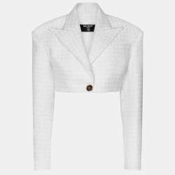 Pre Owned Balmain White Tweed Crop Jacket M